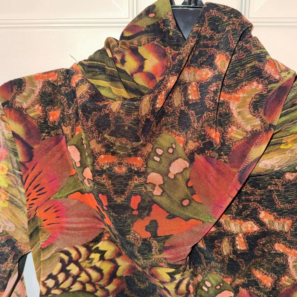 All Saints Long Sleeve Printed Bodycon Dress - Olive, Rust & Pink - Picture 3 of 8